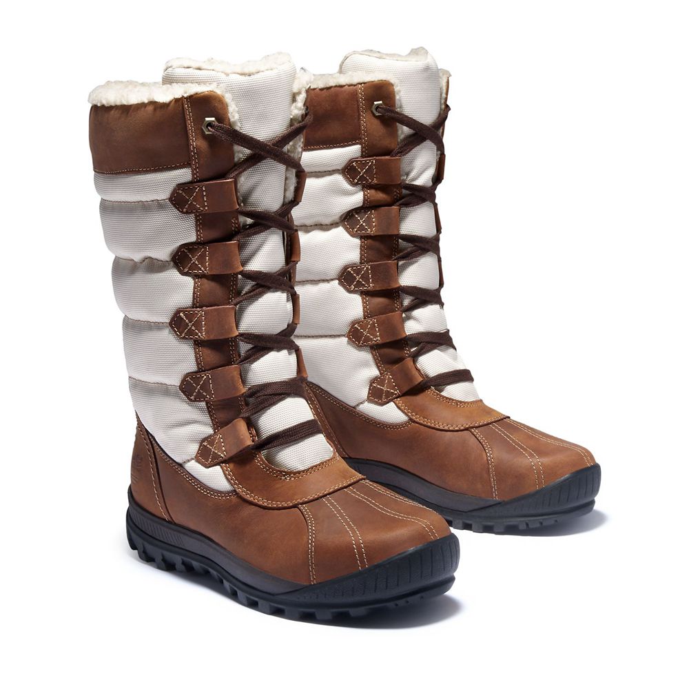 Timberland Μποτες Χιονιού Γυναικεια Καφε/Ασπρα - Mt. Hayes Tall Waterproof - Greece 9602734-OP